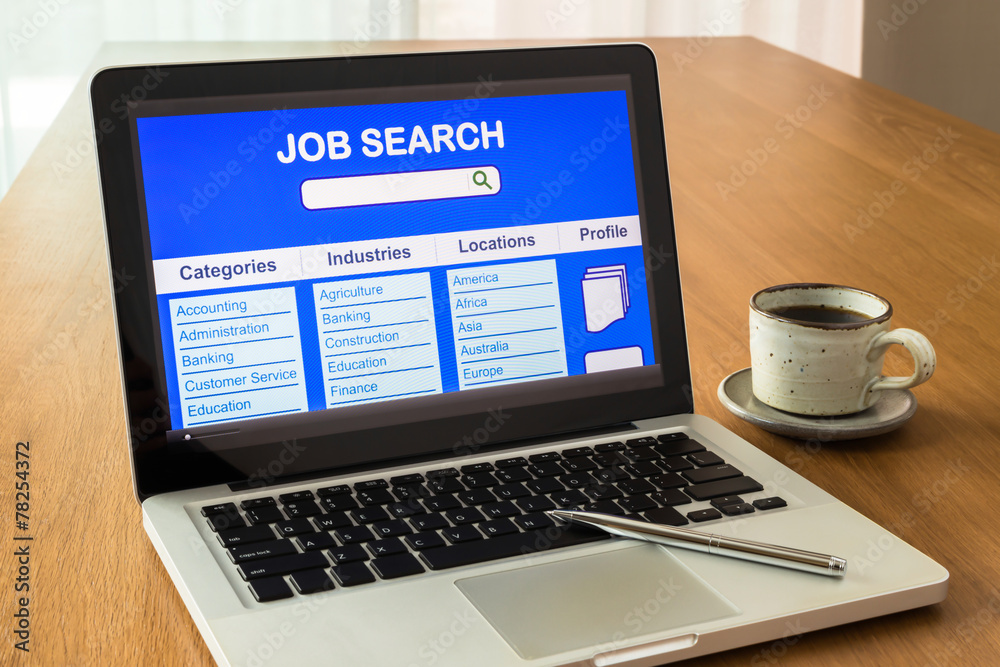 Laptop shows user interface of online job search Laptop shows user interface of online job search