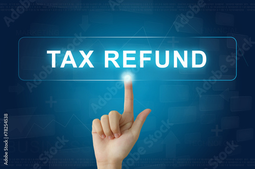 hand press on tax refund button on touch screen