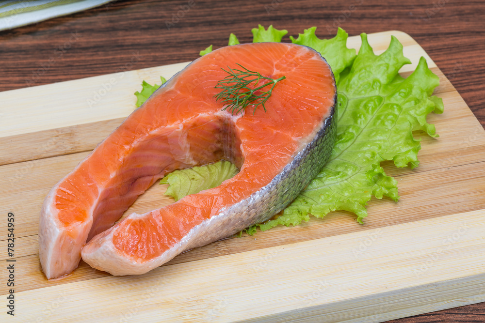 Raw salmon steak