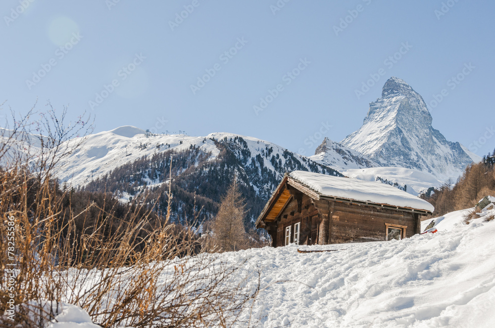 Zermatt, Bergdorf, Alpen, Furi, Berghaus, Winter, Schweiz