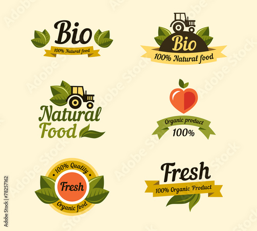 Set of vintage style elements for labels and badges for organic