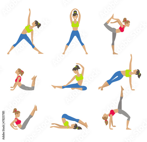 Vector yoga illustration. Surya Namaskara. Yoga set. Yoga