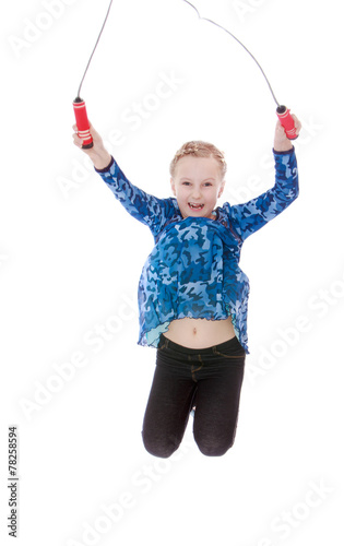 high jump on the little girl skipping rope.