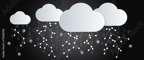 Big Data Storm, cutout paper clouds and binary numbers