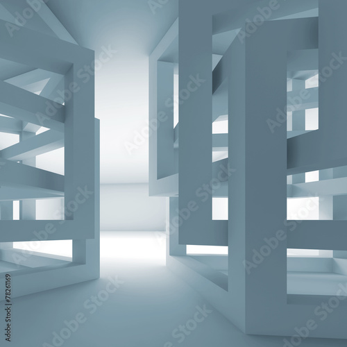 Abstract empty 3d blue modern interior with chaotic cubes #78261169
