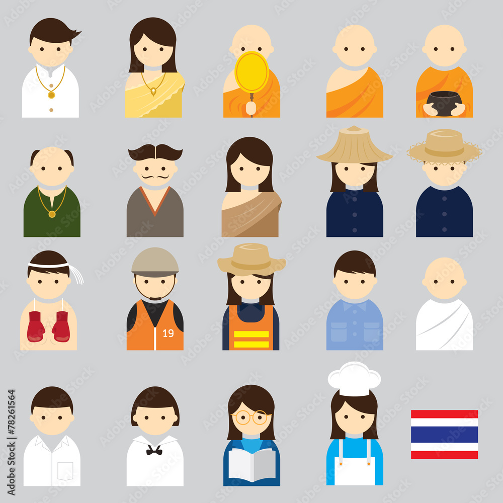 Various Thai People Occupation Character Icons Set Various Thai People Occupation Character Icons Set