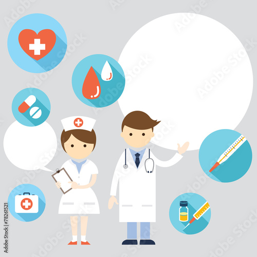 Doctor and nurse Present with Icons and Copy Space