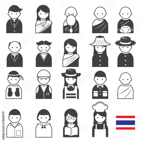 Various Thai People Occupation Character Icons Set