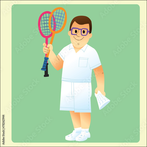 complete man is exercising plays badminton