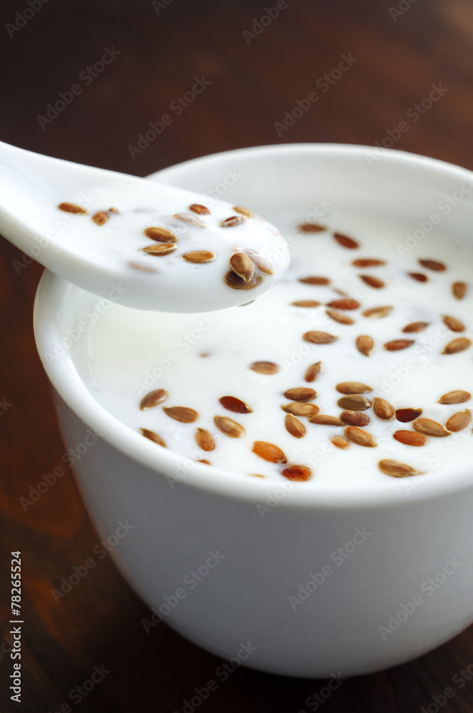 Fresh yogurt with flax seeds Fresh yogurt with flax seeds