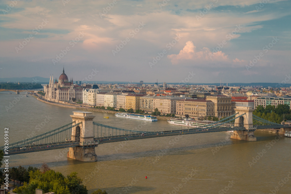 Birds Eye View of River Danube and Budapest Hungary