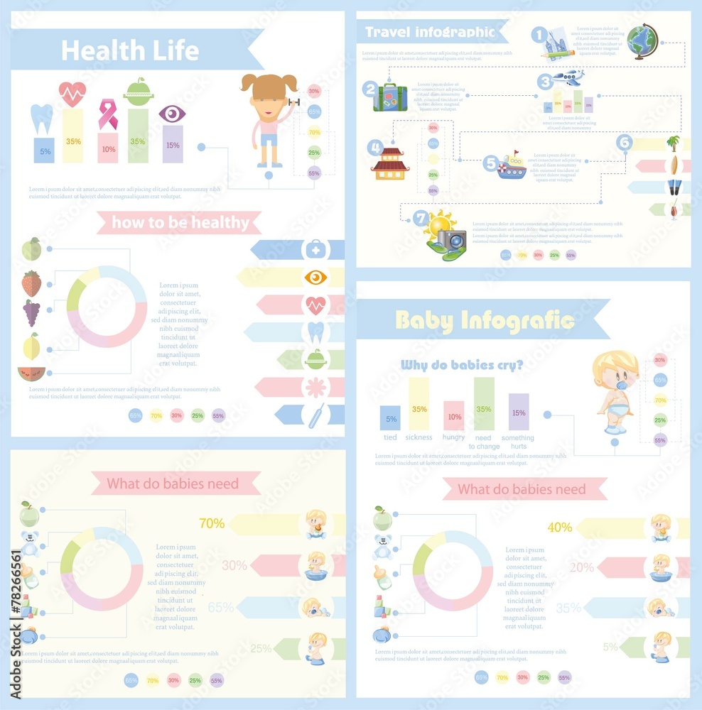 Набор из 4 различных Инфографика - здоровой жизни