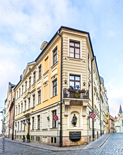 Corner building in old Riga city  Latvia