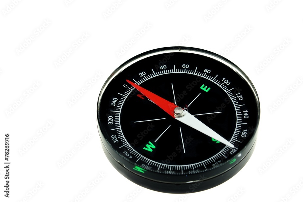 Modern New Black Magnetic Compass Isolated Modern New Black Magnetic Compass Isolated