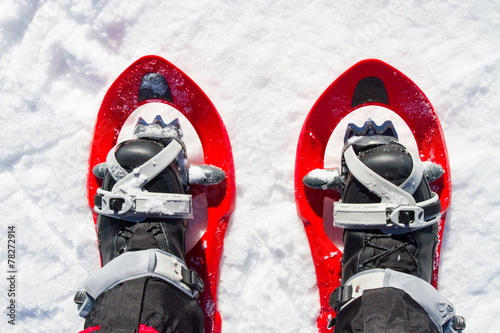 Winter hiking in snowshoes.