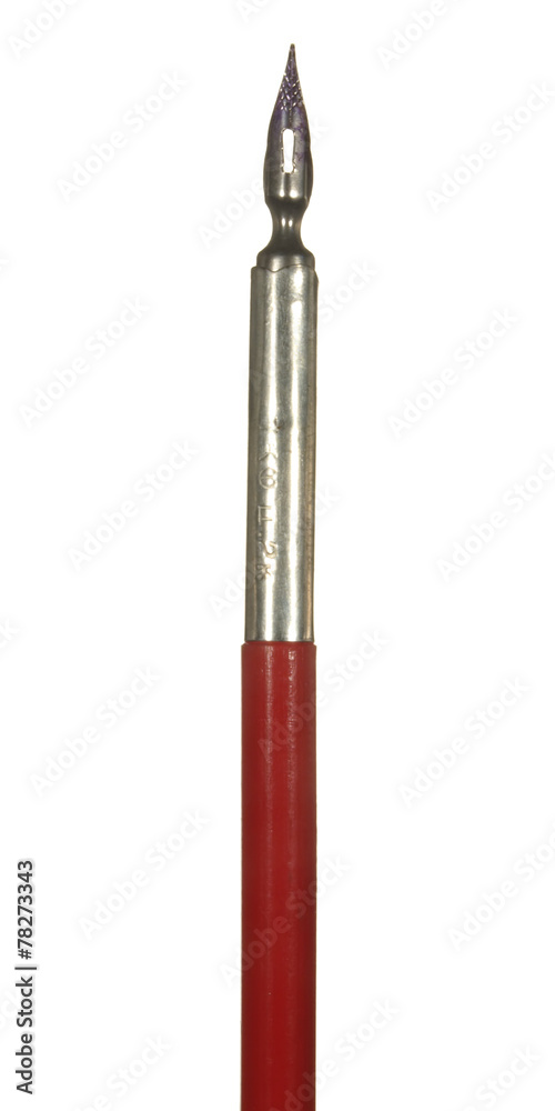 Antique pen with red wooden handle isolated on a white backgroun Antique pen with red wooden handle isolated on a white backgroun