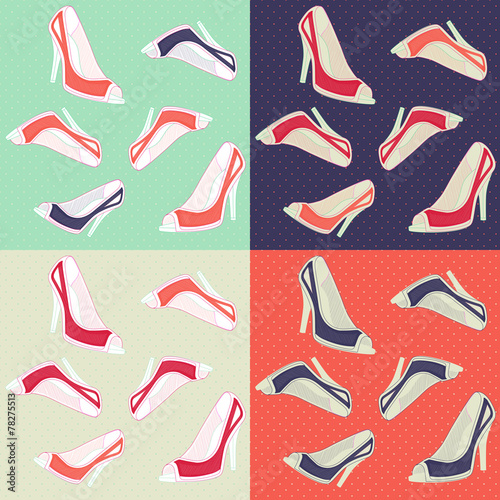 Seamless ladies retro high heels shoes seamless pattern