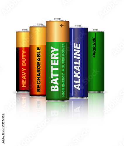 Set of AA batteries isolated on white
