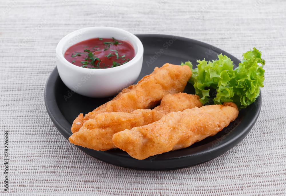 Fried fish fingers with sauce Fried fish fingers with sauce