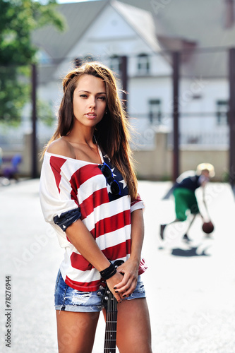 Fashion portrait of young sensual brunette woman