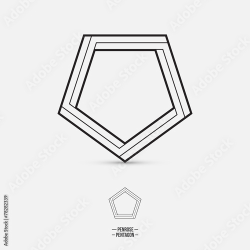 Penrose pentagon, impossible shape, line design, vector