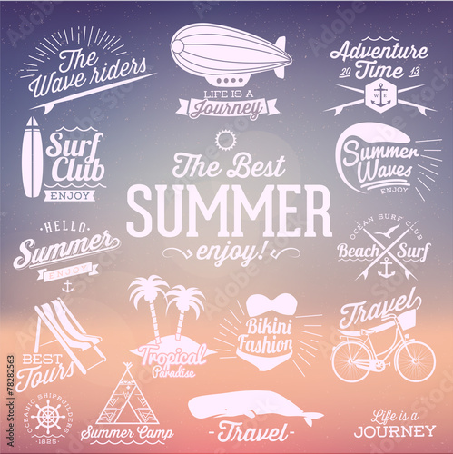 Retro elements for Summer calligraphic designs