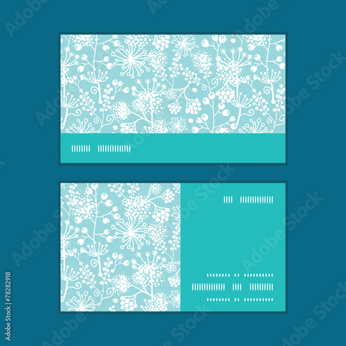 Vector blue and white lace garden plants horizontal stripe frame