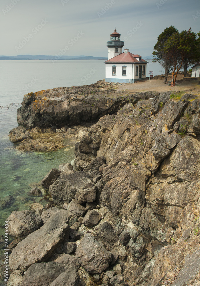 Lighthouse at the coast of San Juan Islands Washington