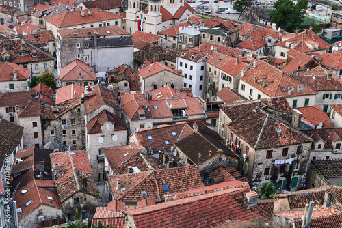The view over red tiles roofs of the old center of Kotor, Monten