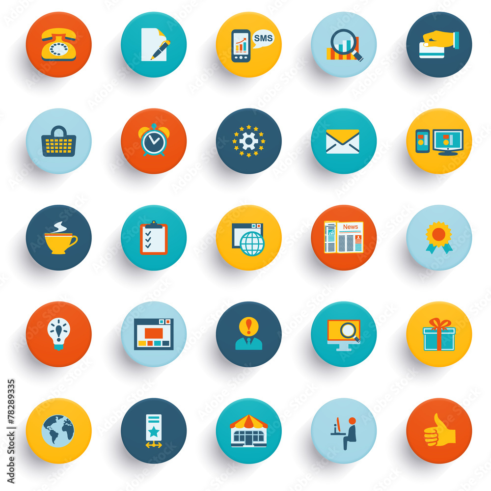 Color modern icons on buttons. Flat design. Color modern icons on buttons. Flat design.