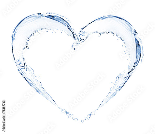 Water splashing shaped as heart frame isolated on white