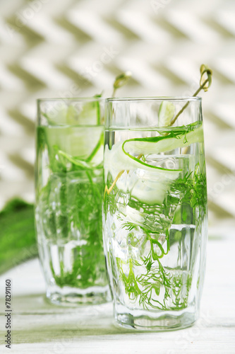 Glasses with fresh organic cucumber water