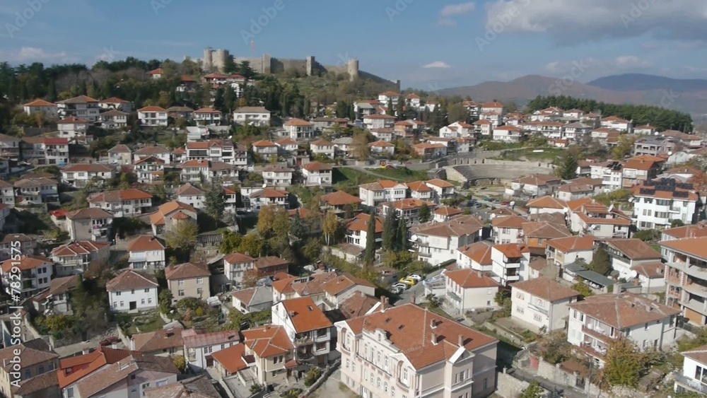 Aerial view of Macedonian city and lake Ohrid Aerial view of Macedonian city and lake Ohrid