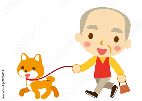 お散歩　ワンちゃんとお爺ちゃん