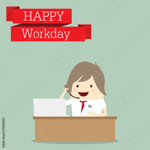 businessman is happy at the workday call center receive phone, b