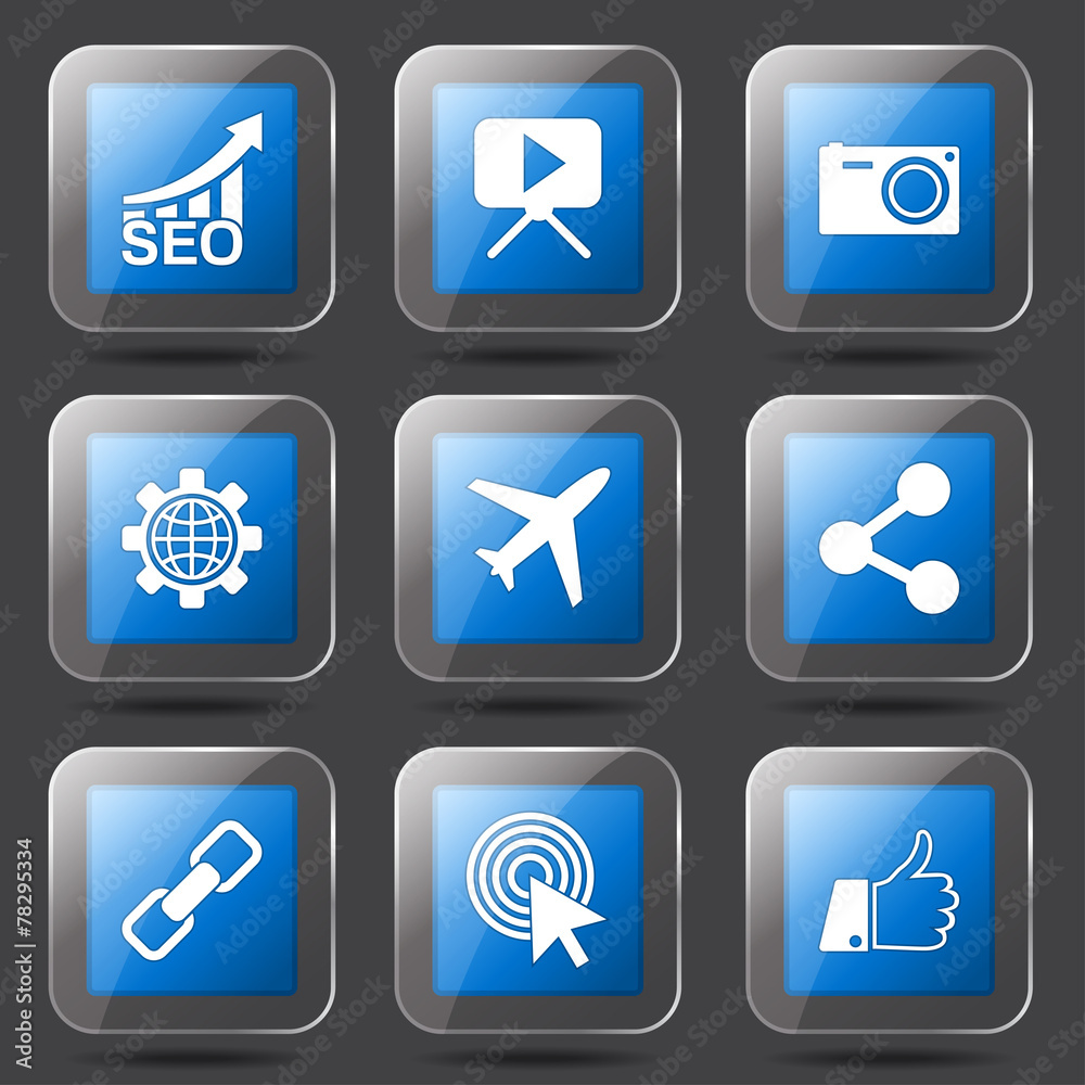 SEO Internet Sign Square Vector Blue Icon Design Set 1