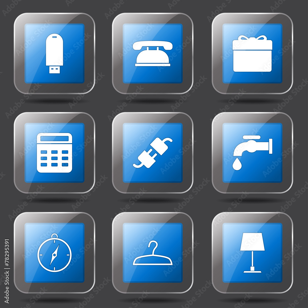 House Equipments Square Vector Blue Icon Design Set