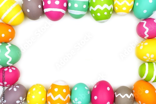 Colorful Easter egg frame against a white background