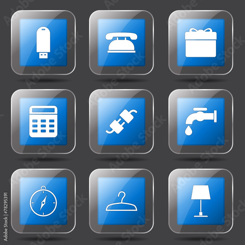 Free Download House Equipments Square Vector Blue Icon Design Set - GFXLoad