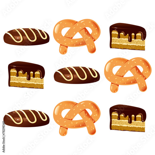 Bagel and cake color vector illustration.