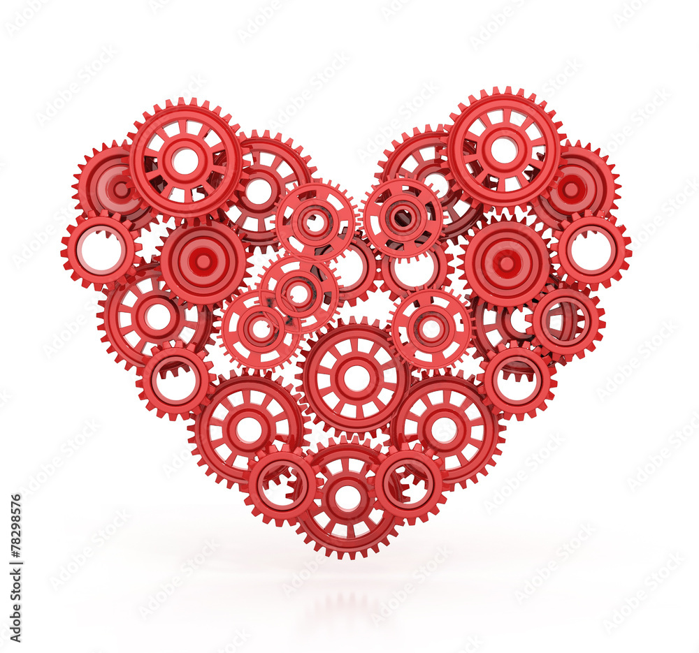 gears in heart shape isolated on white background. 3d render gears in heart shape isolated on white background. 3d render