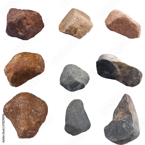 Set of stones isolated on white background. Natural minerals min