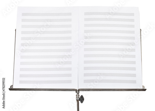 blank double pages of music book on stand close up
