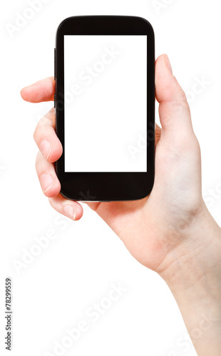 hand holding smart phone isolated