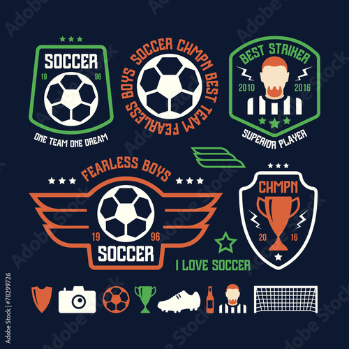 Set of soccer emblems and icons