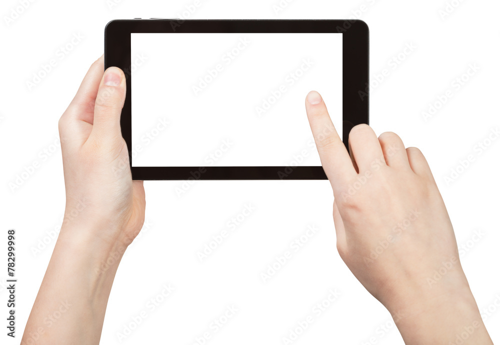 finger touching tablet pc with cut out screen finger touching tablet pc with cut out screen