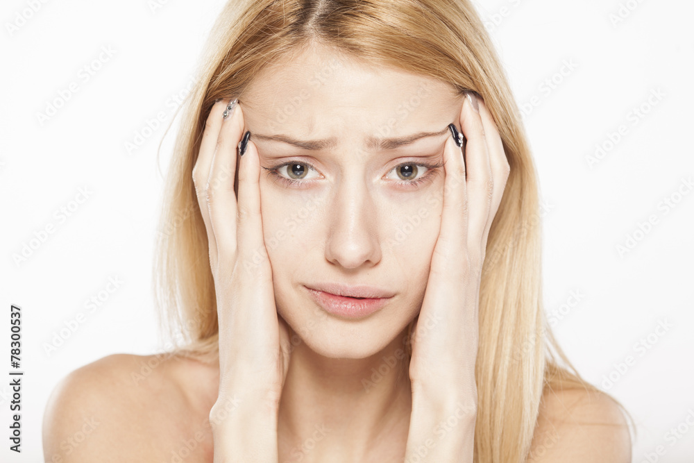 portrait of concerned young blonde without make up portrait of concerned young blonde without make up