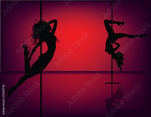 Pole dancers on red