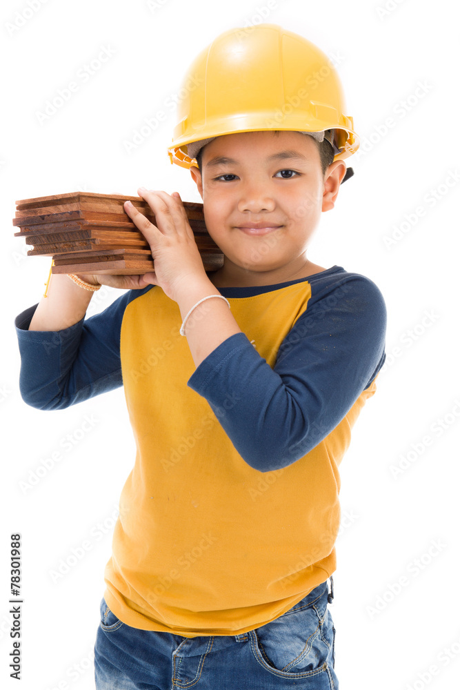 Young asian child construction Worker Holding equipment Young asian child construction Worker Holding equipment