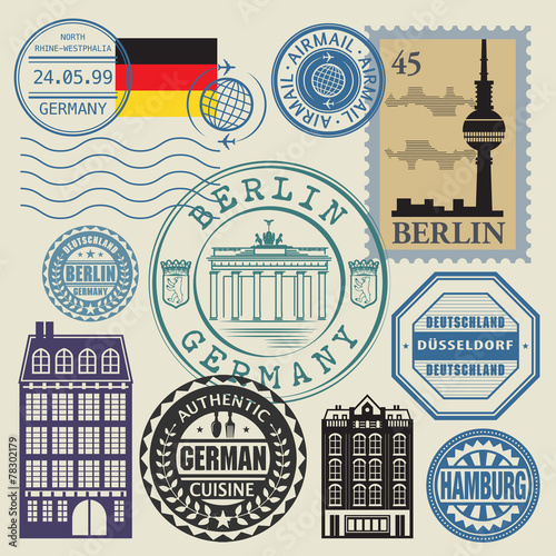 Travel stamps set, vector illustration